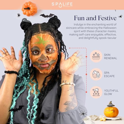 SpaLife Facial Mask Sheet Bundle - Pumpkin, Ghost, Bat - Hallo... - Product Imagery