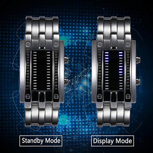 JewelryWe Mens Womens Digital Watch LED Binary Watches 30M - Product Imagery