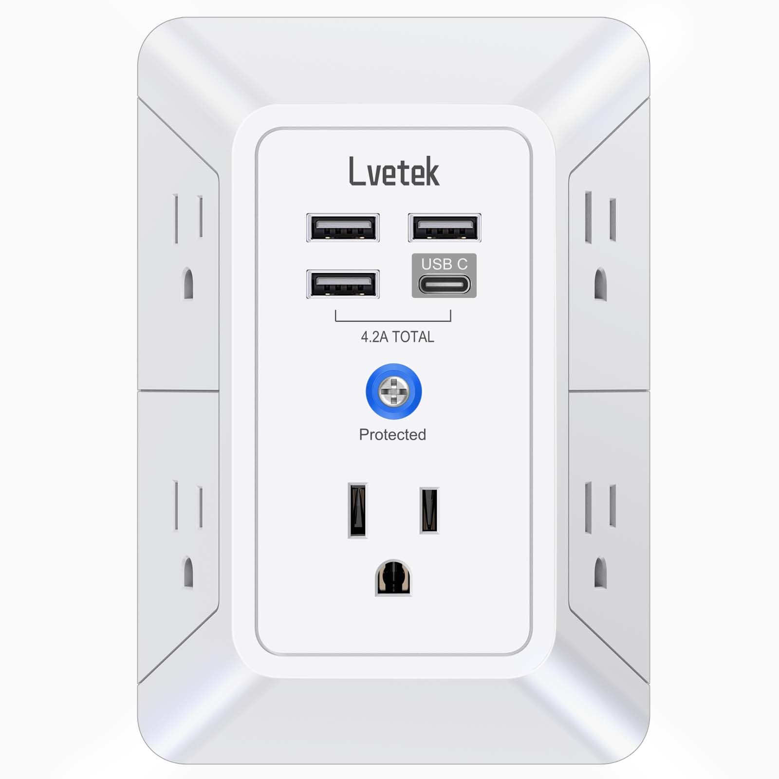Lvetek 5 Outlet Extender Multi Plug Wall Outlets with 4 USB Charg by Lvetek - Angle View 1