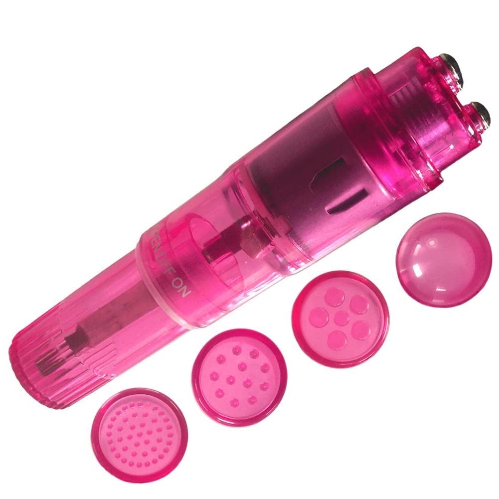 Small Mini Vibrating Massager Handheld Portable Tool for Women with 4 Heads Pocket Pen for Face Neck Head Back and Shoulder Pink Purple and Blue - Finever Official Product View 4