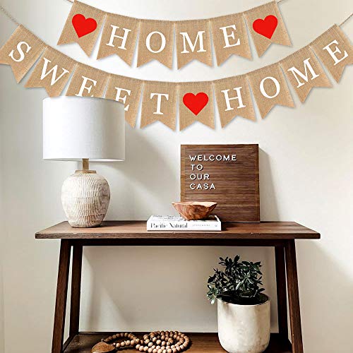 SWYOUN Burlap Home Sweet Home Banner Housewarming Party Garland - Product Imagery