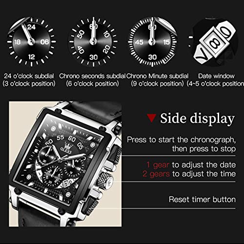 OLEVS Watches for Men Quartz Leather Watch Waterproof Casual - Product Imagery