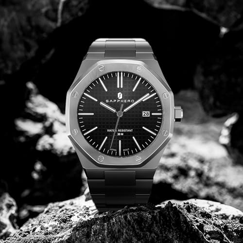 SAPPHERO Men's Watch Octagonal Stainless Steel 50M Waterproof - Product Imagery