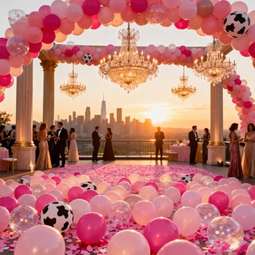 100Pcs Cowgirl Balloons, Hot Pink Light Pink Confetti Cow Print - Product Imagery