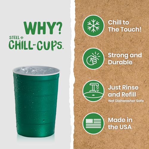 Steel Chill Cups 16 oz. Durable & Reusable Party Cups, Green, 12 - Product Imagery