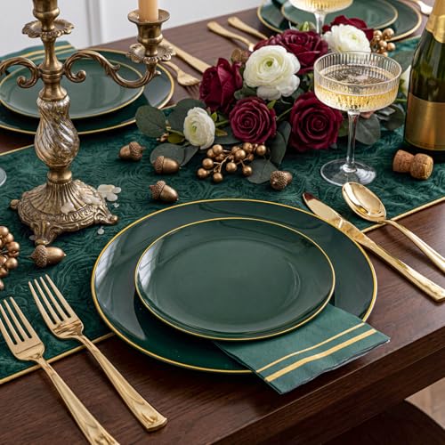 350PCS Green Plastic Plates - Disposable Green Gold Dinnerware - Product Imagery