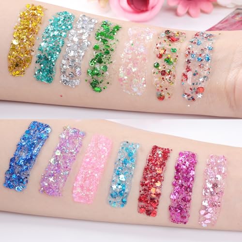 AROIC 14 Colors Body Glitter, Mermaid Fairy Hair Glitter Gel for - Product Imagery