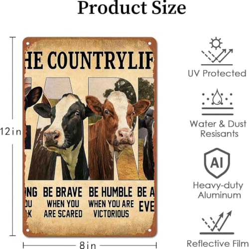 Vintage The Countrylife Cow Metal Tin Sign, 8x12 Inch Aluminum, - Product Imagery