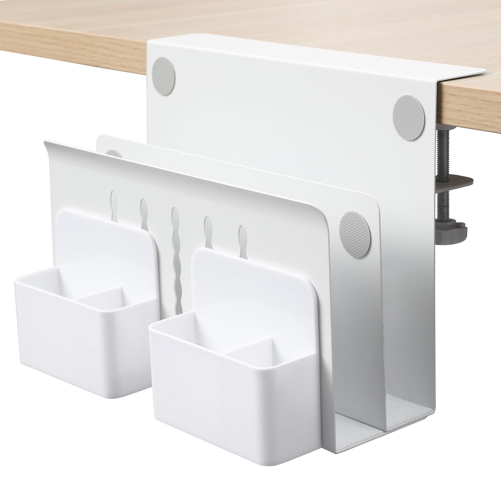 MAXECHO Desk Side Storage, Under Desk Laptop Mount, Table Side Hanging File Organizer, No Drill Clamp On Cable Management Tray, Laptop Holder with Magnetic Pen Holder for Office and Home, Load 22 Lbs