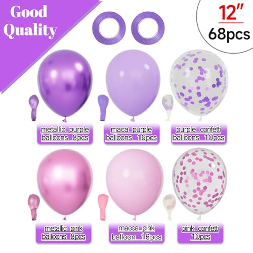 68Pcs Pink and Purple Balloons 12 Inch Metallic Purple Pink - Product Imagery
