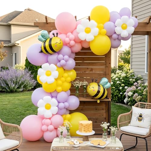 Bee Balloon Garland Arch Kit 129Pcs Pink Purple Yellow Balloons - Product Imagery