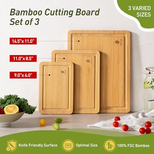 Bamboo Cutting Board Set Non Slip Feet Over Sink Kitchen Gadgets - Product Imagery