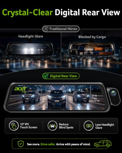 Acer Gadget 3 Channel 4K Rear View Mirror Camera, Mirror Dash - Product Imagery