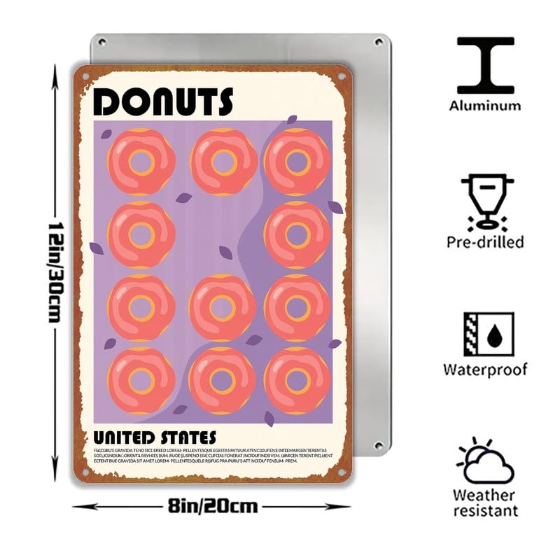 Vintage Donuts United States Travel Print Metal Sign 8x12 Inch - Product Imagery