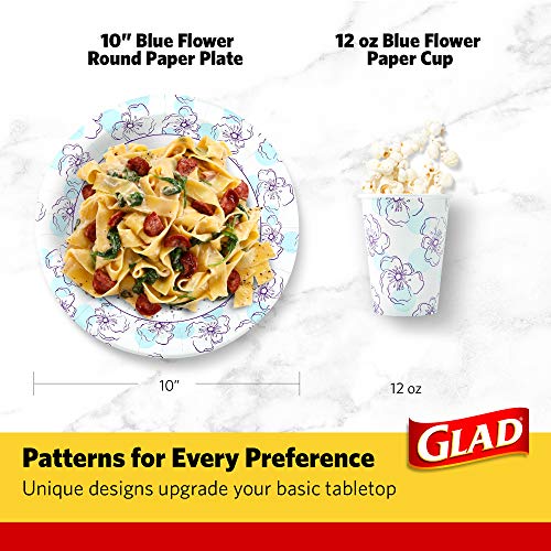 Glad Round Paper Plates, Blue Flower Design, 10 Inch, 50 Count - Product Imagery
