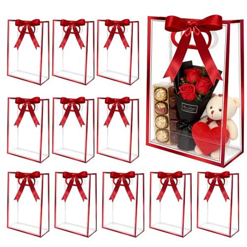 12 Pcs Clear Gift Bags with Handles, 7.1"x10.2"x3.2" Party Favor - Product Imagery