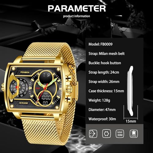 Luxury Men Boy Square Dial Digital Watch Luminous Waterproof - Product Imagery