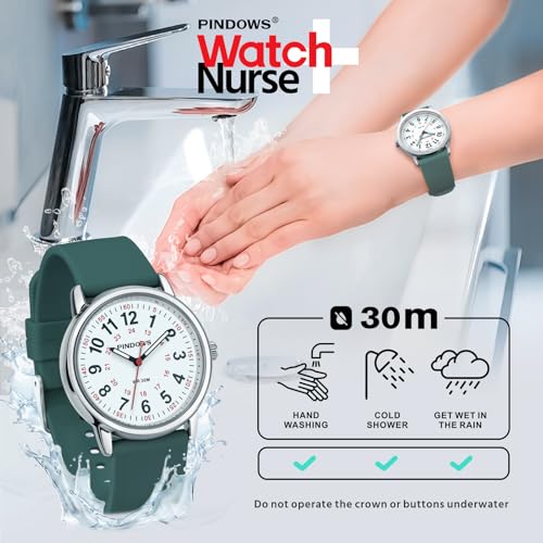 PINDOWS Nurse Watch for Women and Men, Analog Quartz with Second - Product Imagery