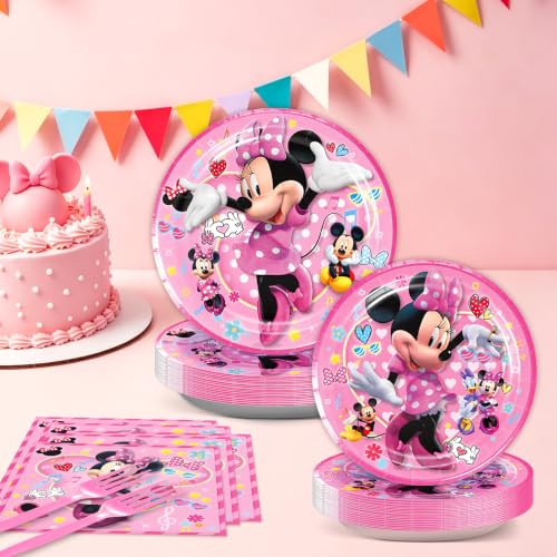 Minnie Birthday Party Plates Set, 50Pcs Minnie Birthday Plates - Product Imagery