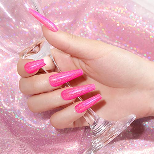 RARJSM Holographic Nail Polish Neon Hot Pink Gel Nail Polish - Product Imagery