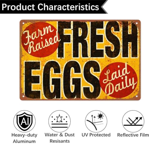 Vintage Farm Fresh Eggs Sign, 8 x 12 Inch Aluminum Metal Sign, - Product Imagery
