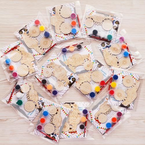 24 Pack Monster Truck Party Favors, DIY Wood Painting Craft Kit - Product Imagery