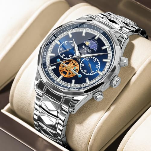 NIBOSI Men's Analog Chronograph Watch, Multifunction Moon Phase - Product Imagery