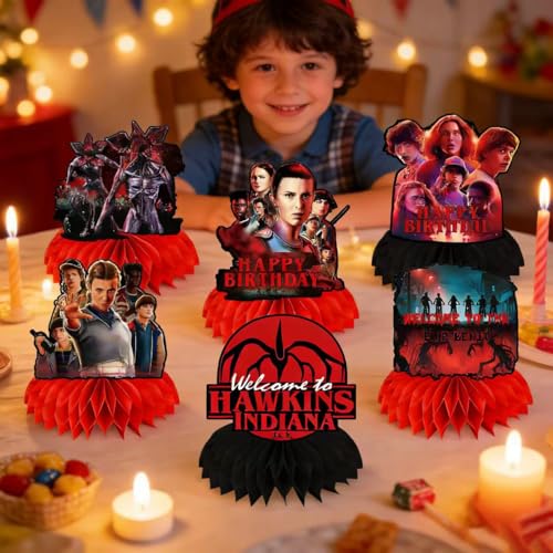 9Pcs Stranger Birthday Party Supplies, Honeycomb Centerpieces - Product Imagery