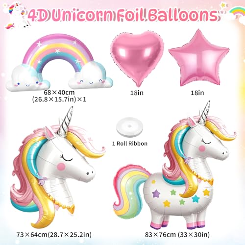 5 Pack Self Standing Unicorn Balloons Bulk, 4D Self-designed - Product Imagery