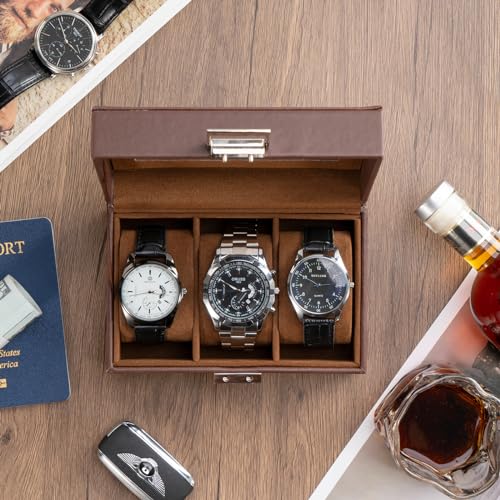 ProCase Watch Box, 3 Slot Mens Watch Display Case, Espresso - Product Imagery