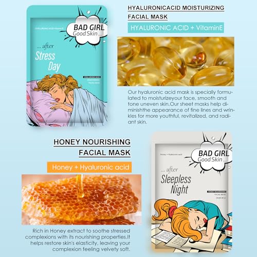 Moisturizing Facial Mask Set for Girl,for All Skin 12 Pack - Product Imagery