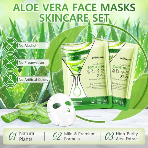12 Pack Aloe Vera Sheet Face Masks, Hydrating Skincare Set for - Product Imagery