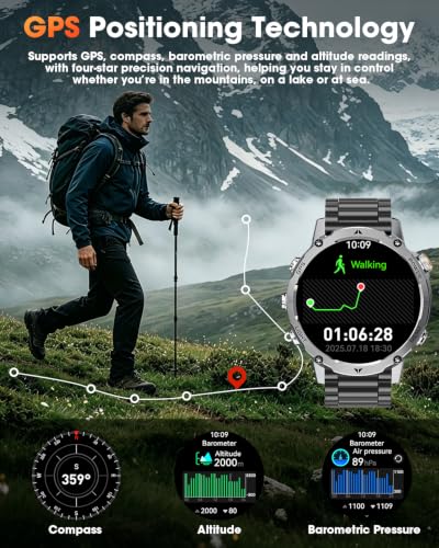GPS Smart Watch for Men, 100-Day Battery, Bluetooth Call with - Product Imagery