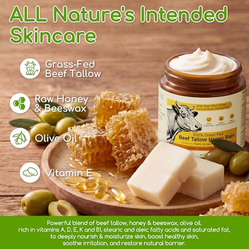 Beef Tallow for Skin & Face, Whipped Tallow and Honey Balm - Product Imagery