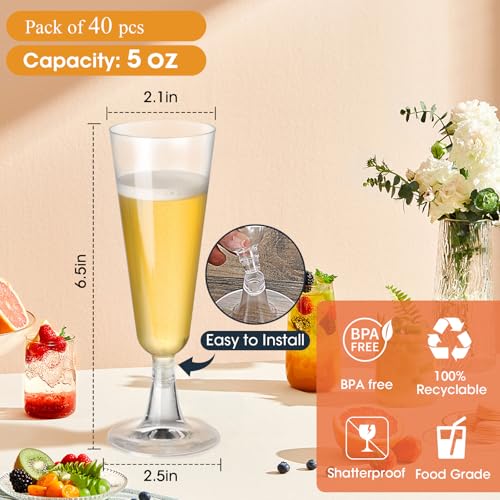 Plastic Champagne Flutes 40 Pack Disposable Champagne Glasses - Product Imagery