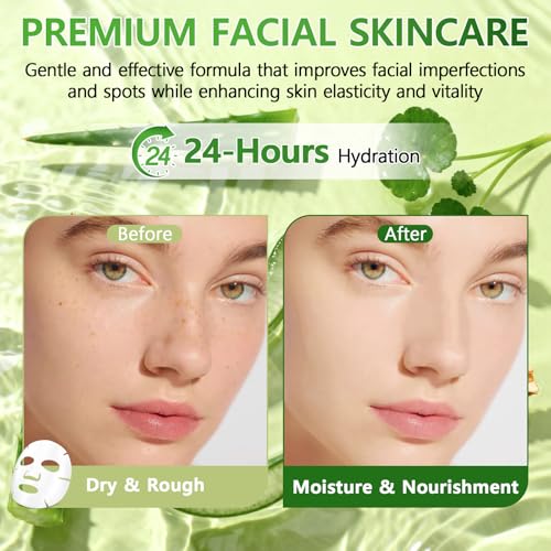 12 Pack Aloe Vera Sheet Face Masks, Hydrating Skincare Set for - Product Imagery