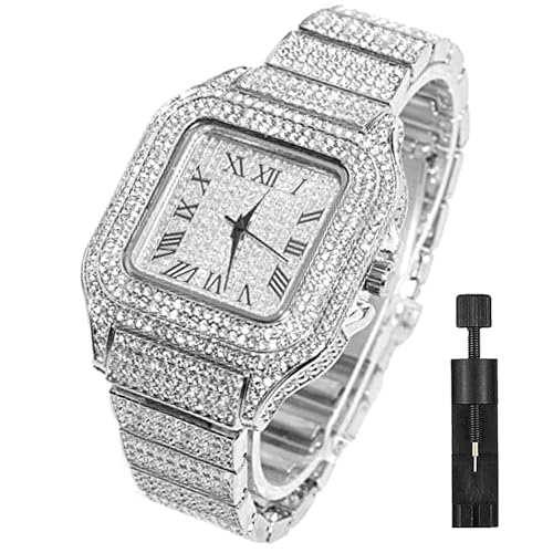 Diamond Iced Out Watch CZ Gold Plated 40mm Width Roman Numerals - Product Imagery
