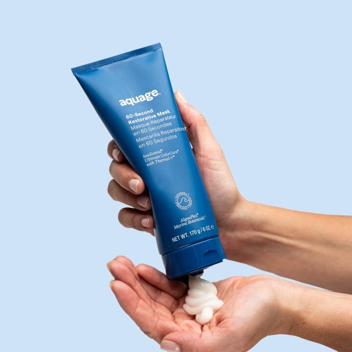Elefair AQUAGE 60-Second Restorative Mask jar showing creamy hair treatment for strengthening and moisturizing hair.