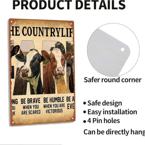 Vintage The Countrylife Cow Metal Tin Sign, 8x12 Inch Aluminum, - Product Imagery