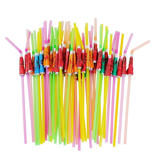 ALINK 50 Umbrella Parasol Drinking Straws, Hawaiian Beach - Product Imagery