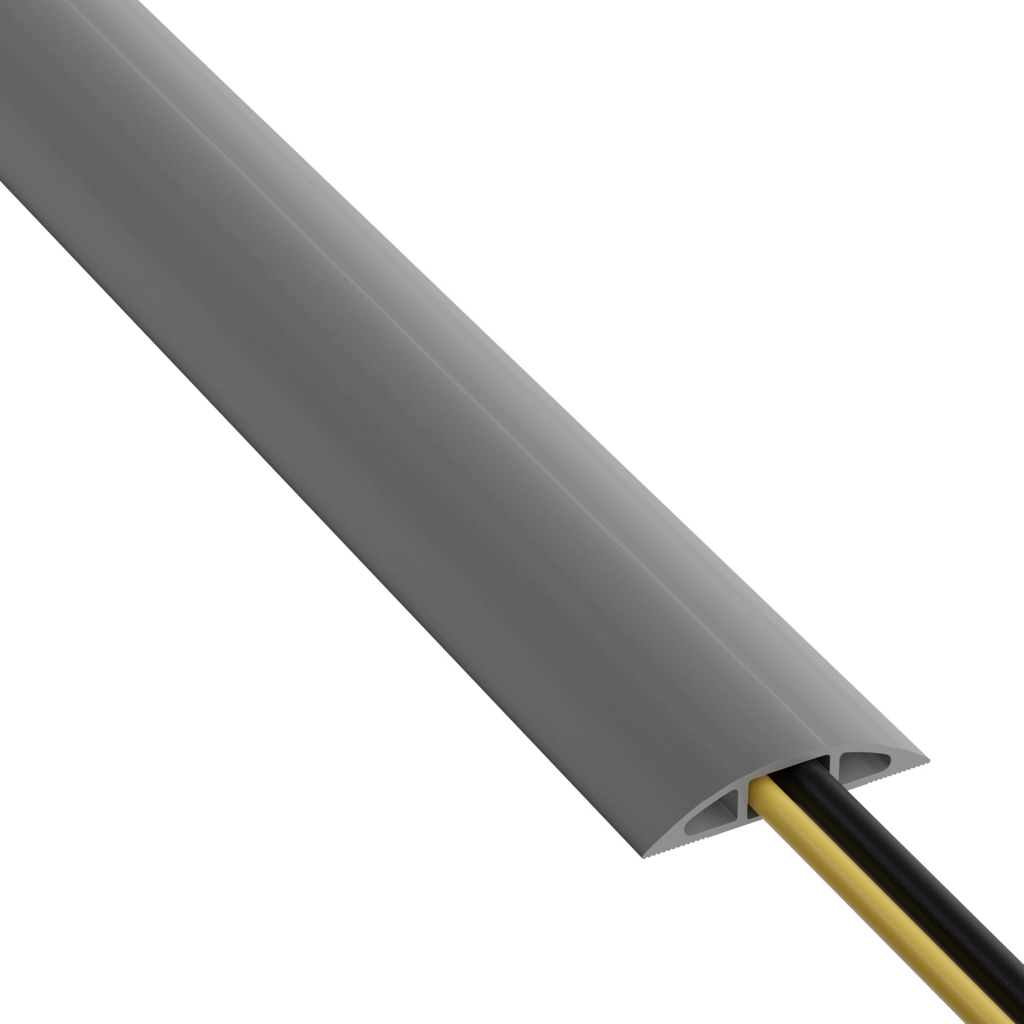 Gray D-Line cable protector cover, 6 ft long, 1/2 inch height, PVC cord management channel for protecting wires and cables.