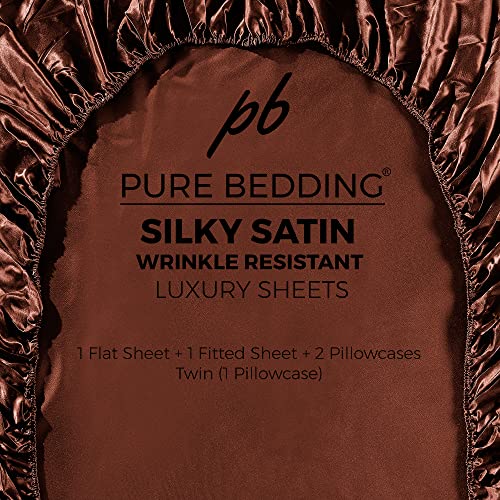 Satin Sheets Full [4-Piece, Brown] Hotel Luxury Silky Bed Sheets - Product Imagery