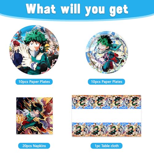 41pcs My-Hero Academy Party Supplies include 10 7'' plates,10 - Product Imagery