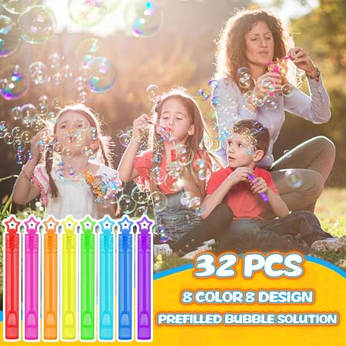32 Pcs 8 Colors Neon Mini Star Bubble Wand, Party Favors for Kids - Product Imagery