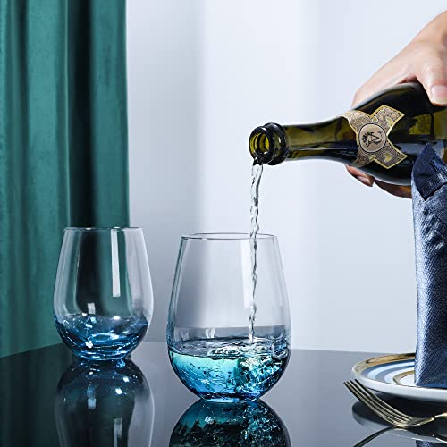Joeyan Handmade Blue Stemless Crackle Wine Glasses Cups,Red Wine - Product Imagery