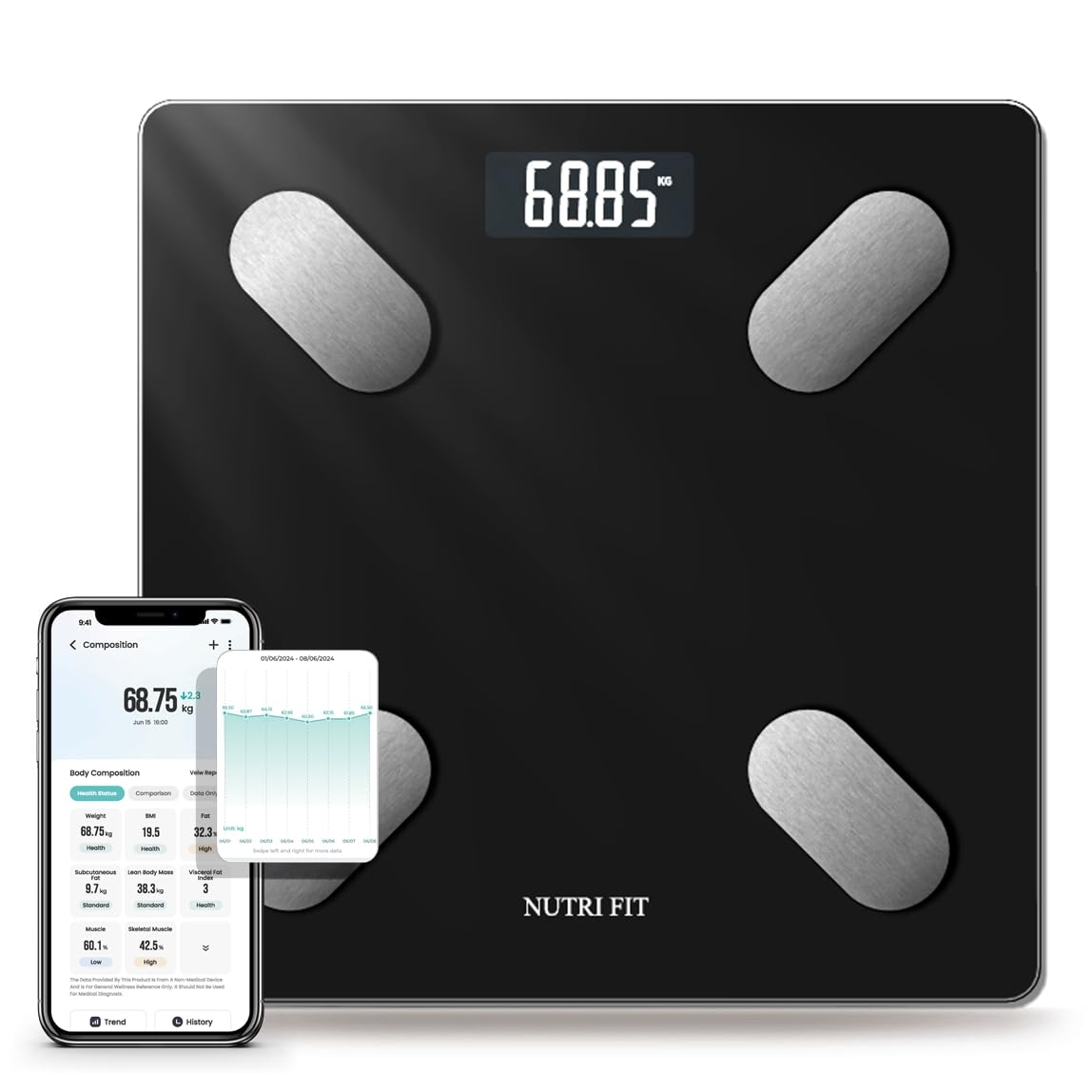 NUTRI FIT Smart Scale for Body Weight Body Fat Composition Monitor Sync App - NUTRI FIT Official Product View 2