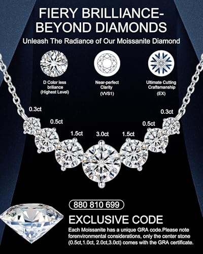 7 Stones Moissanite Necklace for Women, 18K Gold Plated Sterling - Product Imagery