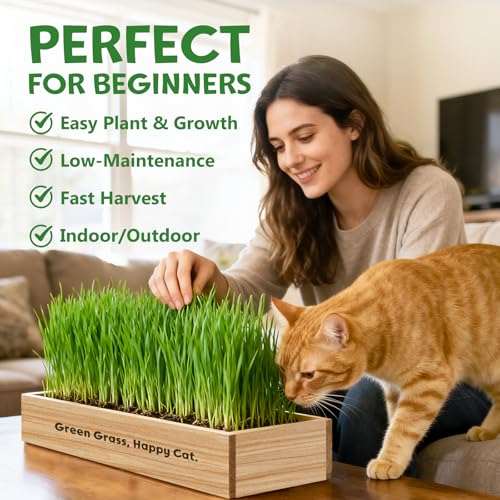 Cat Grass Kit for Indoor Cats, Non-GMO Wheat Cat Grass Seeds - Product Imagery