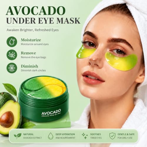 60PCS Avocado Under Eye Patches, Eye Masks for Dark Circles and - Product Imagery