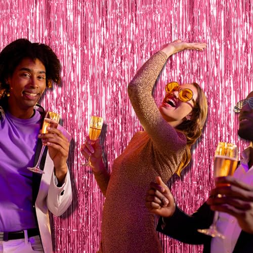 2 Pack Pink Backdrop Party Decorations Tinsel Curtain Party - Product Imagery